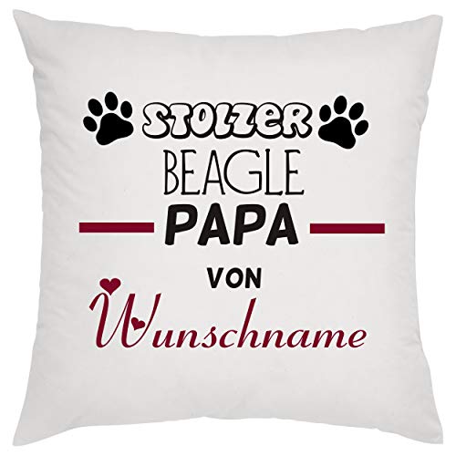 Stolzer Beagle Papa von (Wunschname) Zierkissen, Sofakissen, bedrucktes Kissen, Bauwollkissen von Crealuxe