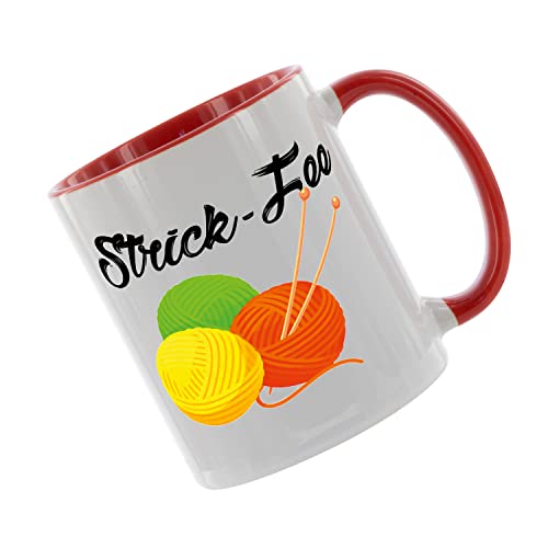 Strick - Fee Kaffeetasse mit Motiv, Tasse mit Druck, auch individuell mit Spruch, Foto, Wunschtext, Wunschname (Rot) von Crealuxe