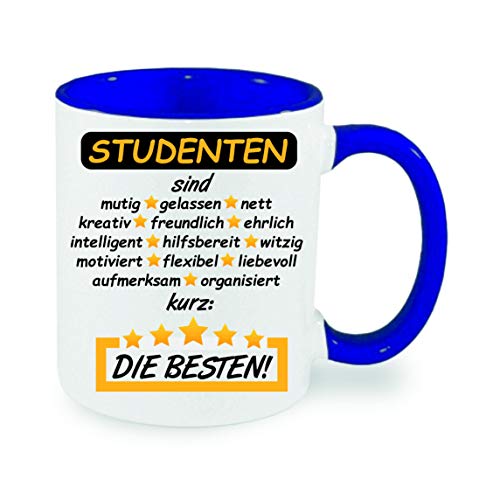 Studenten sind mutig, gelassen, nett, kurz: die besten Kaffeetasse mit Motiv, Tasse mit Druck, auch individuell mit Spruch, Foto, Wunschtext, Wunschname (Blau) von Crealuxe