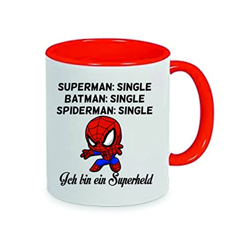 " Superman Batman Spiderman = Single - Ich bin ein Superheld " Kaffeetasse mit Motiv, Tasse mit Druck, auch individuell mit Spruch, Foto, Wunschtext, Wunschname (Rot) von Crealuxe