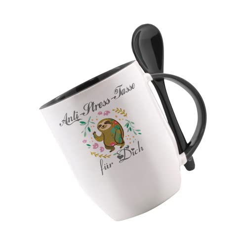 Tasse m. Löffel Anti Stress Tasse für dich Löffeltasse, Kaffeetasse mit Motiv,Bürotasse, bedruckte Tasse mit Sprüchen oder Bildern von Crealuxe