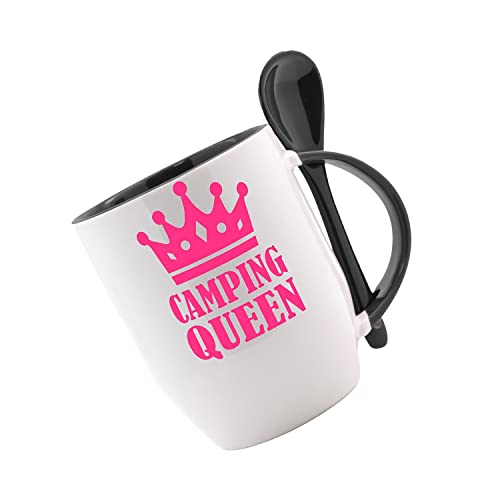 Tasse m. Löffel Camping-Queen Bürotasse - Motivtasse - Tasse mit Wunschmotiven von Crealuxe