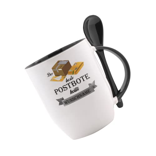 Tasse m. Löffel - Der Beste Postbote heißt (Wunschname) - Löffeltasse, Kaffeetasse m. Motiv, Bürotasse, bedruckte Tasse mit Sprüchen oder Bildern, Tasse personalisiert von Crealuxe