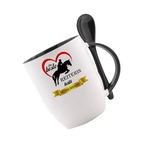 Tasse m. Löffel - Die Beste Reiterin heißt (Wunschname) - Löffeltasse, Kaffeetasse m. Motiv, Bürotasse, bedruckte Tasse mit Sprüchen oder Bildern, Tasse personalisiert von Crealuxe