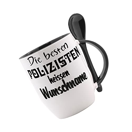 Tasse m. Löffel Die besten Polizisten heißen Wunschname Löffeltasse, Kaffeetasse m. Motiv,Bürotasse, bedruckte Tasse mit Sprüchen oder Bildern - von Crealuxe