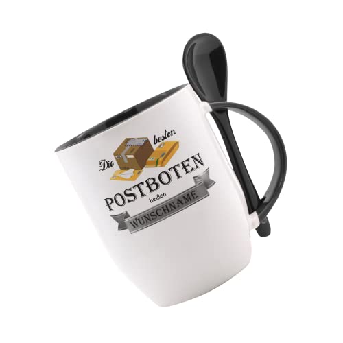 Tasse m. Löffel - Die besten Postboten heißen (Wunschname) - Löffeltasse, Kaffeetasse mit Motiv, Bürotasse, bedruckte Tasse mit Sprüchen von Crealuxe