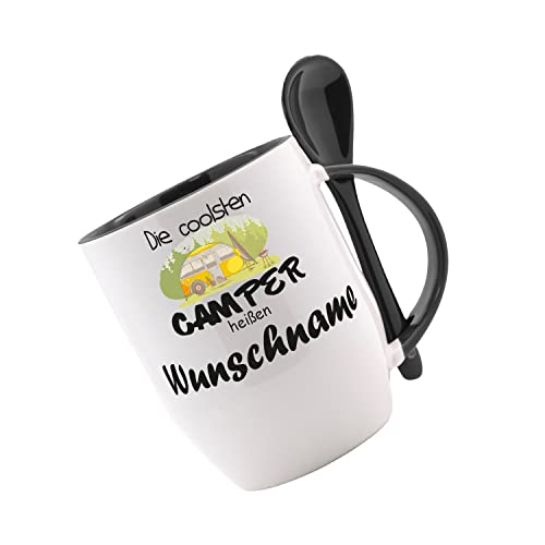 Crealuxe Löffeltasse 'Die coolsten Camper heißen Wunschname' personalisiert, Kaffeetasse mit Motiv, Bürotasse Crealuxe Löffeltasse 'Die coolsten Camper heißen Wunschname' personalisiert, Kaffeetasse mit Motiv, Bürotasse von Crealuxe