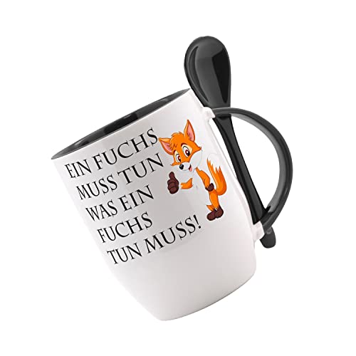 Tasse m. Löffel Ein Fuchs muss tun was ein Fuchs tun muss Löffeltasse, Kaffeetasse mit Motiv,Bürotasse, bedruckte Tasse mit Sprüchen oder Bildern - auch individuelle Gestaltung nach Kundenwunsch von Crealuxe