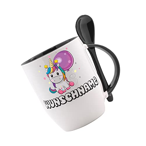 Crealuxe Löffeltasse 'Einhorn Wunschname' personalisiert, Kaffeetasse mit Motiv, Bürotasse Crealuxe Löffeltasse 'Einhorn Wunschname' personalisiert, Kaffeetasse mit Motiv, Bürotasse von Crealuxe