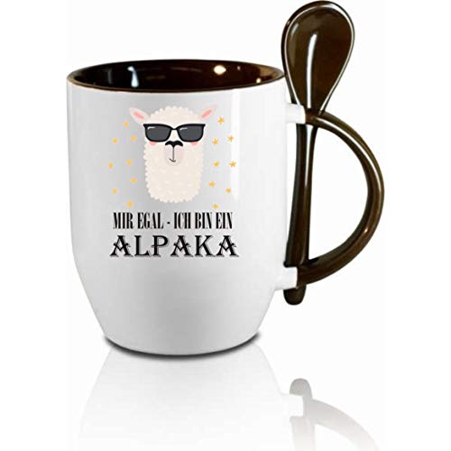 Tasse m. Löffel " Mir egal ich bin ein Alpaka " Löffeltasse, Kaffeetasse m. Motiv,Bürotasse, bedruckte Tasse mit Sprüchen oder Bildern - von Crealuxe