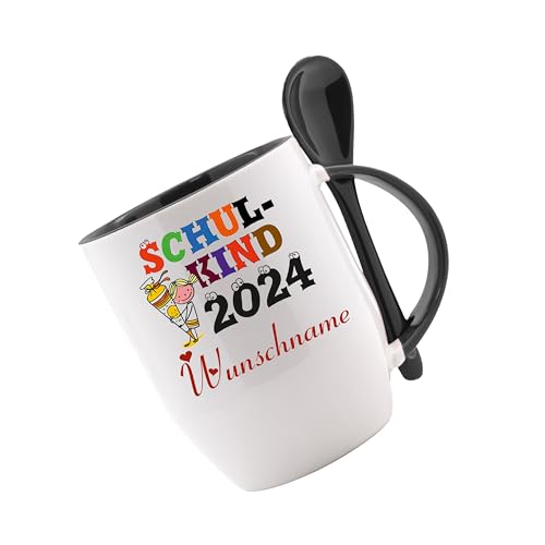 Tasse mit Löffel - Schulkind 2024 Motiv Mädchen - Löffeltasse, Kaffeetasse m. Motiv, Bürotasse, bedruckte Tasse mit Sprüchen oder Bildern, Tasse personalisiert von Crealuxe