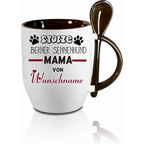 Tasse m. Löffel " Stolze Berner Sennenhund MAMA von (Wunschname) " Löffeltasse, Kaffeetasse m. Motiv,Bürotasse, bedruckte Tasse mit Sprüchen oder Bildern - von Crealuxe