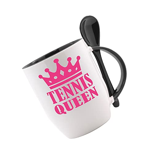 Tasse m. Löffel - Tennis-Queen - Kaffeetasse mit Motiv, bedruckte Tasse mit Sprüchen o. Bildern - auch indiv. Gestaltung von Crealuxe