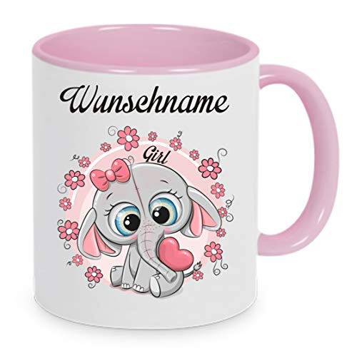 Tasse m. Wunschname (Wunschname) mit Motiv Elefant GIRL - Kaffeetasse mit Motiv, Tasse mit Druck, auch individuell mit Spruch, Foto, Wunschtext, Wunschname (Rosa) von Crealuxe