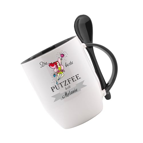 Tasse mit Löffel - Die beste Putzfee heißt ... - Löffeltasse, Kaffeetasse m. Motiv, Bürotasse, bedruckte Tasse mit Sprüchen oder Bildern, Tasse personalisiert mit Name von Crealuxe