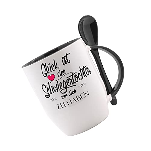 Tasse mit Löffel Glück ist eine Schwiegertochter wie dich zu haben NEU Löffeltasse, Kaffeetasse mit Motiv,Bürotasse, bedruckte Tasse mit Sprüchen oder Bildern - von Crealuxe
