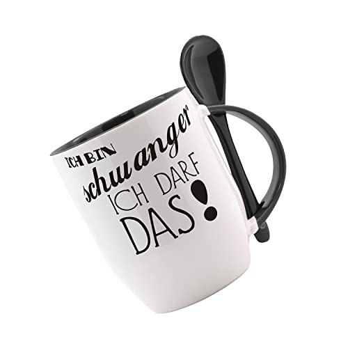 Tasse mit Löffel Ich bin schwanger ich darf das Löffeltasse, Kaffeetasse mit Motiv, Bürotasse, bedruckte Tasse mit Sprüchen oder Bildern von Crealuxe