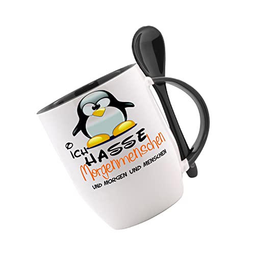 Tasse mit Löffel Ich hasse Menschen! und Morgen! und Menschen Löffeltasse, Kaffeetasse mit Motiv, Bürotasse, bedruckte Tasse mit Sprüchen oder Bildern - von Crealuxe
