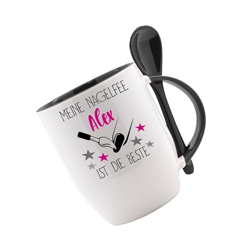 Tasse mit Löffel - Meine Nagelfee Wunschname ist die Beste - Löffeltasse, Kaffeetasse m. Motiv, Bürotasse, bedruckte Tasse mit Sprüchen oder Bildern, Tasse personalisiert mit Name von Crealuxe