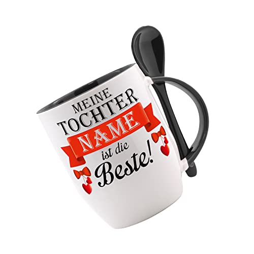 Tasse mit Löffel - Meine Tochter (Wunschname) ist die Beste - Löffeltasse, Kaffeetasse mit Motiv, bedruckte Büro Tasse mit Sprüchen o. Bildern von Crealuxe