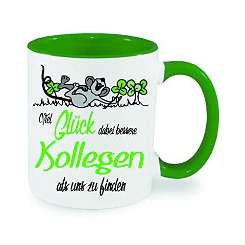 Viel Glück dabei, bessere Kollegen als uns zu finden. Kaffeetasse mit Motiv, Tasse mit Druck, auch individuell mit Spruch, Foto, Wunschtext, Wunschname (Grün) von Crealuxe