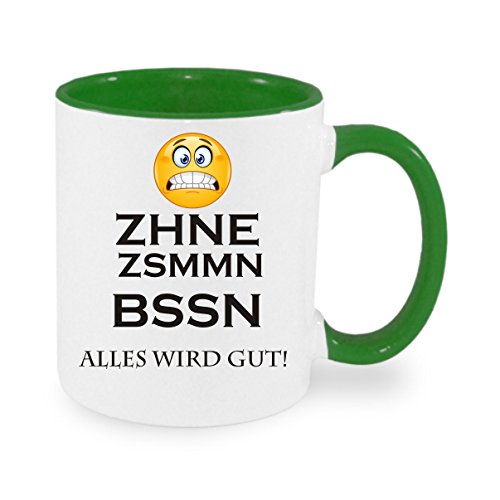 Zähne zusammenbeissen... Kaffeetasse mit Motiv, Tasse mit Druck, auch individuell mit Spruch, Foto, Wunschtext, Wunschname (Grün) von Crealuxe