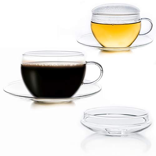 Creano 2er-Set Glas-Tasse mit Untertasse & Deckel, praktisch für ErblühTeelini, exqusiTea, Cappuccino, Latte Macchiato | 200ml Creano 2er-Set Glas-Tasse mit Untertasse & Deckel, praktisch für ErblühTeelini, exqusiTea, Cappuccino, Latte Macchiato | 200ml von Creano