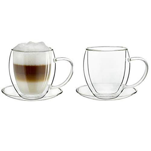 Creano 2er-Set Thermotasse, Extra Große doppelwandige Gläser mit Untersetzer, XXL Glastasse mit Henkel | 400ml im Geschenkkarton von Creano