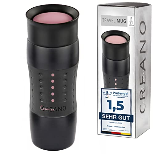 Creano Design Travel Mug 420ml, Coffee to Go Becher, Thermobecher, Isolierbecher, hält 4h heiß/ 7h kalt, 100% dicht & auslaufsicher, 360°-Trinköffnung | Rosa von Creano