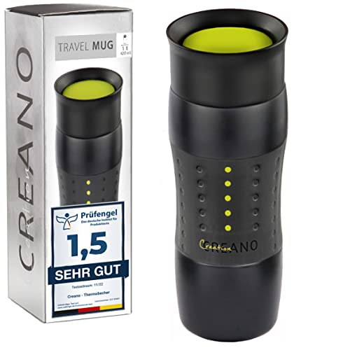 Creano Design Travel Mug 420ml, Coffee to Go Becher, Thermobecher, Isolierbecher, hält 4Std. heiß/ 7Std. kalt, 100% dicht & auslaufsicher, 360°-Trinköffnung | Grün von Creano