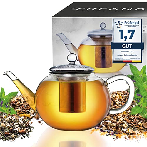 Creano Teekanne aus Glas 1,6l - Glasteekanne mit Edelstahl-Sieb und Glas-Deckel - Teepresse ideal zur Zubereitung von Losen Tees - tropffrei von Creano