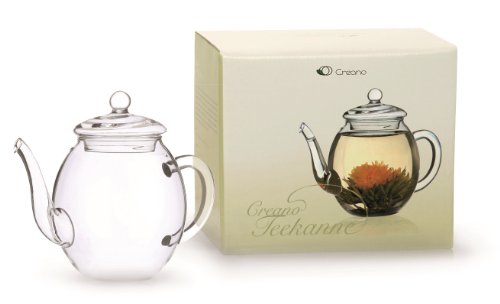 Creano GlasTeekanne 500ml; 2-TLG. Teekanne mit Lupeneffekt, ideal zur Zubereitung von ErblühTee (Teeblumen), tropffrei! von Creano