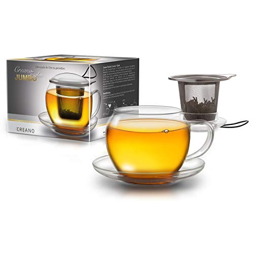 Creano JUMBO Tee-Tasse XXL aus Glas mit Henkel und integriertem Edelstahlsieb | 450ml von Creano