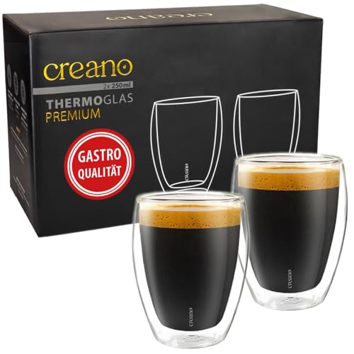 Creano PREMIUM doppelwandige Trinkgläser 250ml - 2er Set - Gastronomie Qualität - 100% Spülmaschinenfest - NEUHEIT 2024 - Thermoglas - Doppelwandglas von Creano