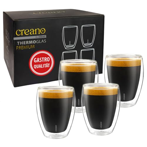 Creano PREMIUM doppelwandige Trinkgläser 250ml - 4er Set - OHNE versiegetes LOCH deshalb Gastronomie Qualität - 100% Spülmaschinenfest - WELTNEUHEIT von Creano