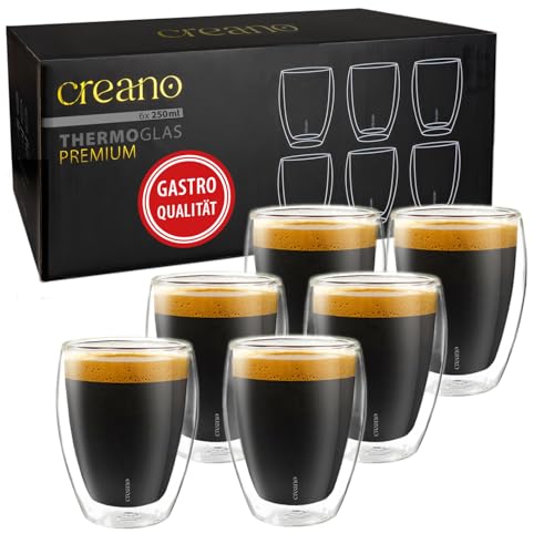 Creano PREMIUM doppelwandige Trinkgläser 250ml - 6er Set - OHNE versiegetes LOCH deshalb Gastronomie Qualität - 100% Spülmaschinenfest - WELTNEUHEIT von Creano