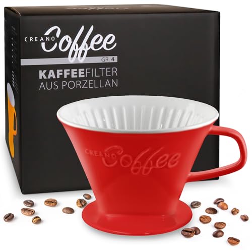 Creano Porzellan Kaffeefilter - Filter Größe 4 für Filtertüten Gr. 1x4 - Rot von Creano