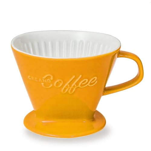 Creano Porzellan Kaffeefilter XXL (Safrangelb) für Filtertüten Gr. 4 und 6, ca. 800gr Gewicht für extrem sicheren Stand, Achtung schwer, in 6 Farben erhältlich von Creano