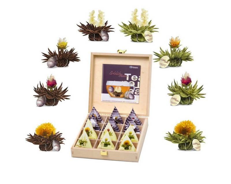 Creano Teebox Creano Teelini Teeblumen 12 ErblühTeelini Teekiste aus Holz Geschenk von Creano