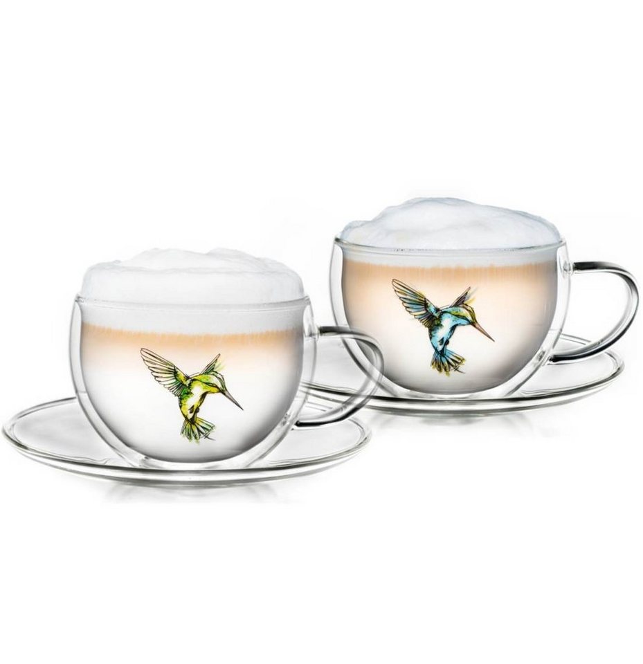 Creano Teeglas Creano 2er-Set Thermo-Tassen Hummi" für Tee/Latte Macchiato, doppelwa, Borosilikatglas, 2 Tassen mit Untertassen" von Creano