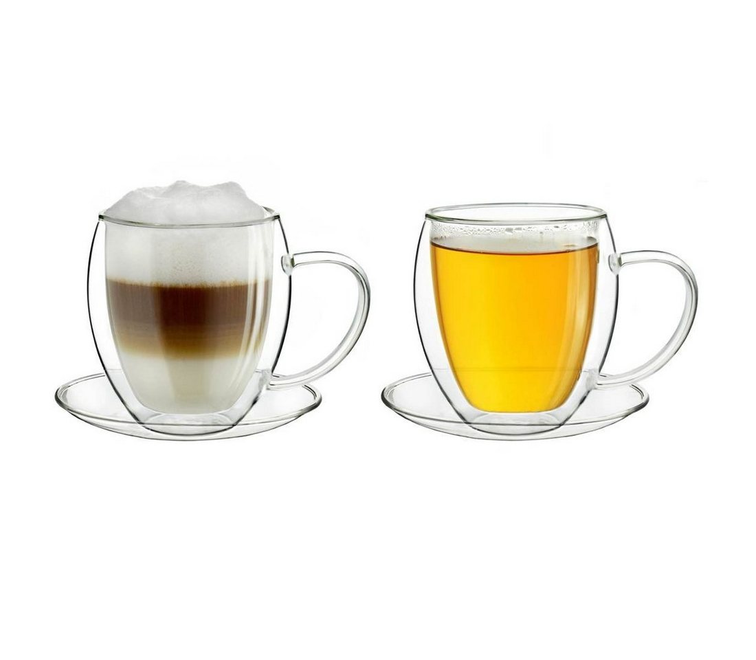 Creano Teeglas Creano 2er-Set Thermotasse, Extra Große doppelwandige Gläser mit Unter, Borosilikatglas, 2 Tassen mit Untertassen von Creano