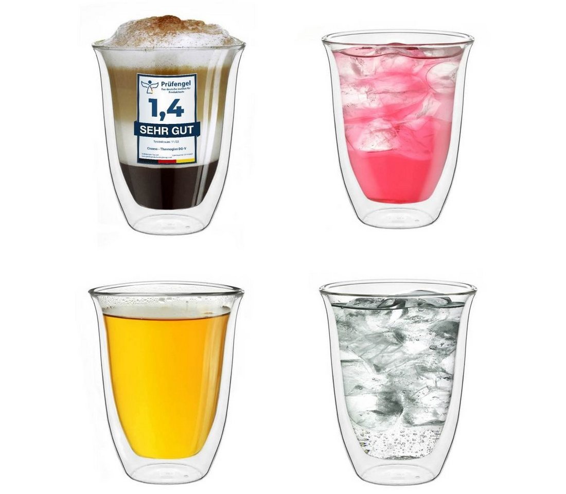 Creano Teeglas Creano doppelwandige Gläser 400ml „DG-V“, 4er Set, Thermoglas doppelwa, Borosilikatglas, 4 Gläser von Creano