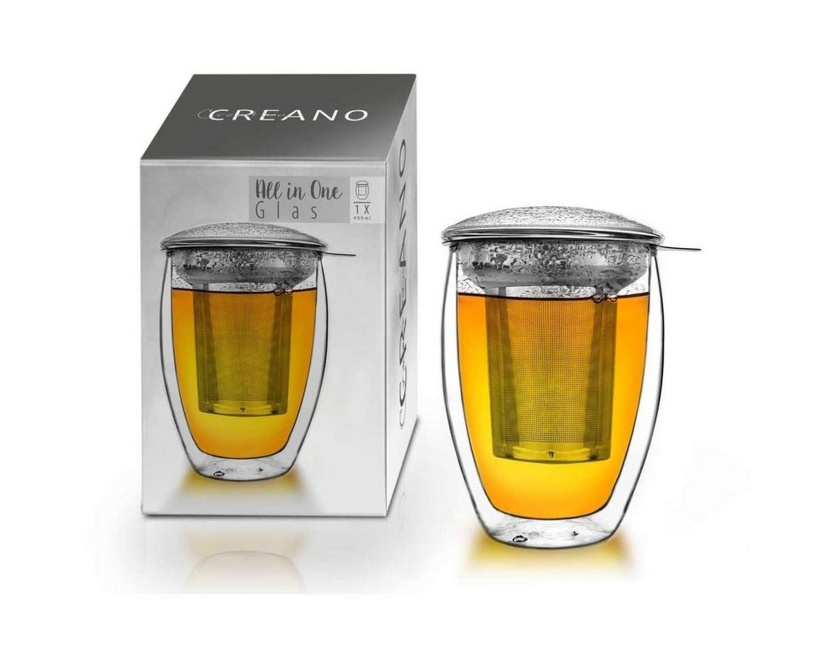 Creano Teeglas Creano doppelwandiges Teeglas mit Edelstahlfilter und Glasdeckel -, Borosilikatglas, 3-teilig von Creano