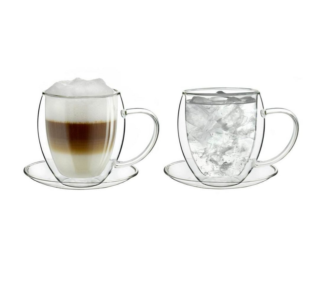 Creano Teeglas Creano doppelwandiges Thermoglas 250ml, 2er-Set, großes hitzebeständig, Borosilikatglas, Mit Untertasse und Henkel von Creano