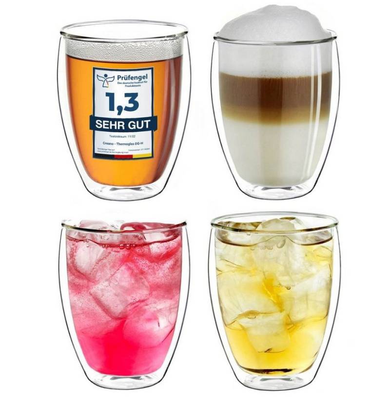 Creano Teeglas Creano doppelwandiges XXL Thermoglas 400ml, Extra große hitzebeständig, Borosilikatglas, 4-teilig von Creano