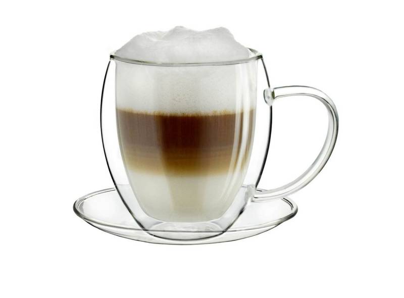 Creano Teeglas Thermo Tasse mit Untersetzer “bauchig” 400ml, einzel, Borosilikatglas, 1 Tasse mit Untertasse von Creano
