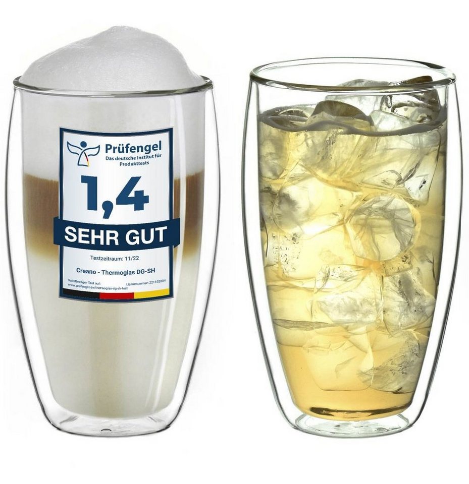 Creano Teeglas Doppelwandiges Thermoglas 400ml „DG-SH“, Borosilikatglas, 2 Gläser von Creano