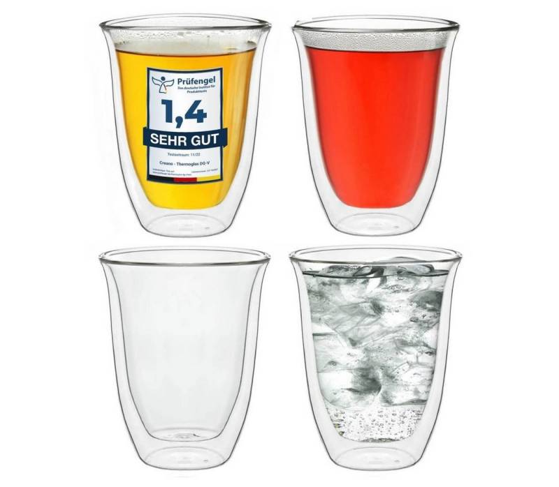 Creano Teeglas Thermoglas „DG-V“ 250 ml, Borosilikatglas, 4 Gläser von Creano
