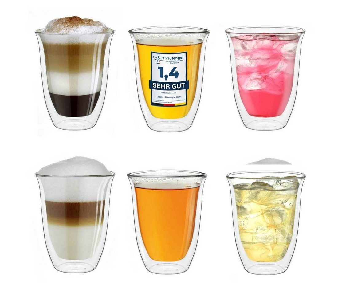 Creano Teeglas Creano doppelwandige Gläser 400ml „DG-V“, 6er Set, Thermoglas doppelwa, Borosilikatglas, 6 Gläser von Creano