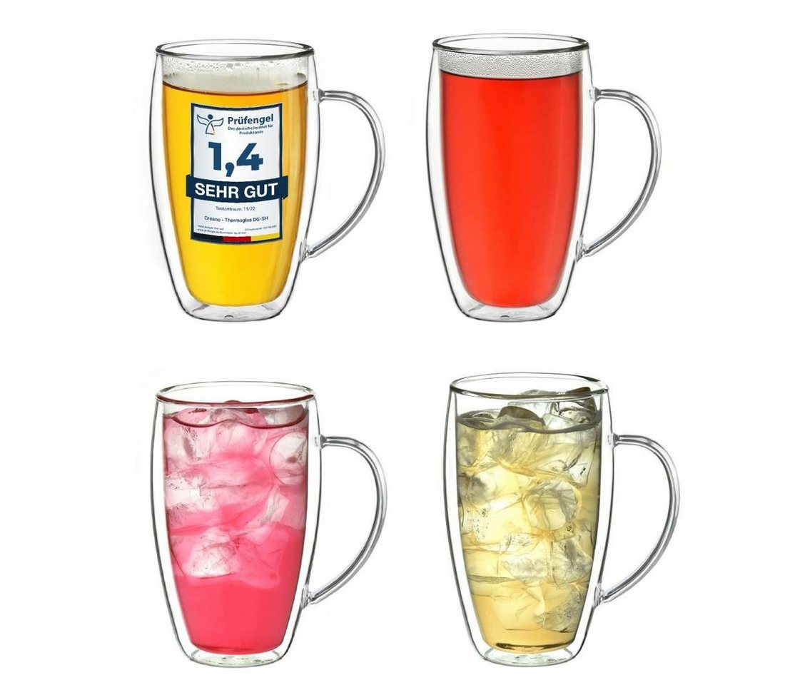 Creano Teeglas Thermoglas mit Henkel „DG-SHH“ 400 ml,4er set, Borosilikatglas, 4 Gläser von Creano